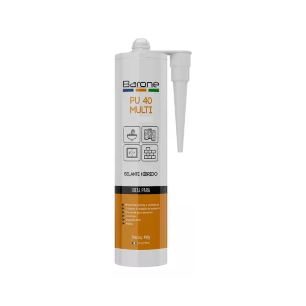 Cola Pu Selante Pu 40 Branco 400g Barone Vedação Resistente Produto Construção