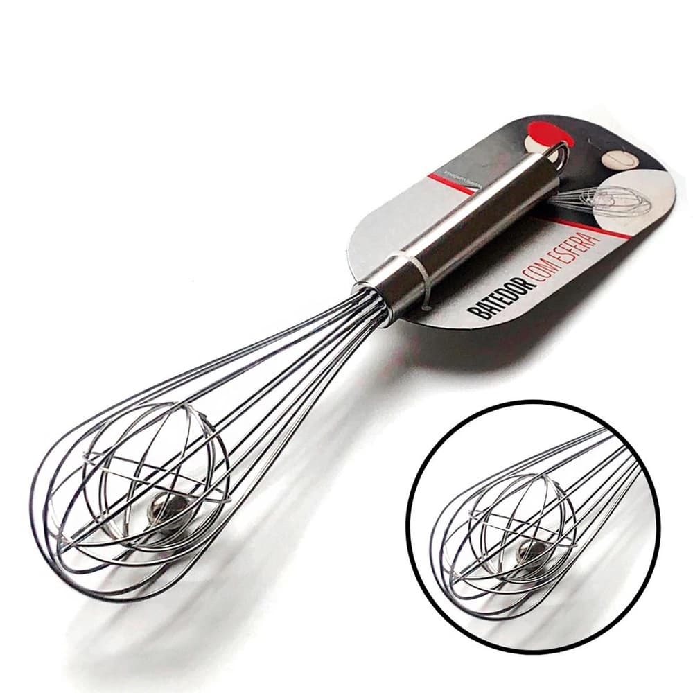 Batedor Fuet Inox Para Emulsificar E Aerar Com Efera 25,5cm