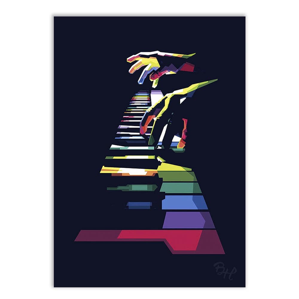 Placa Quadro Decorativo Piano Colorido Instrumento Musical Teclado Banda Decoração