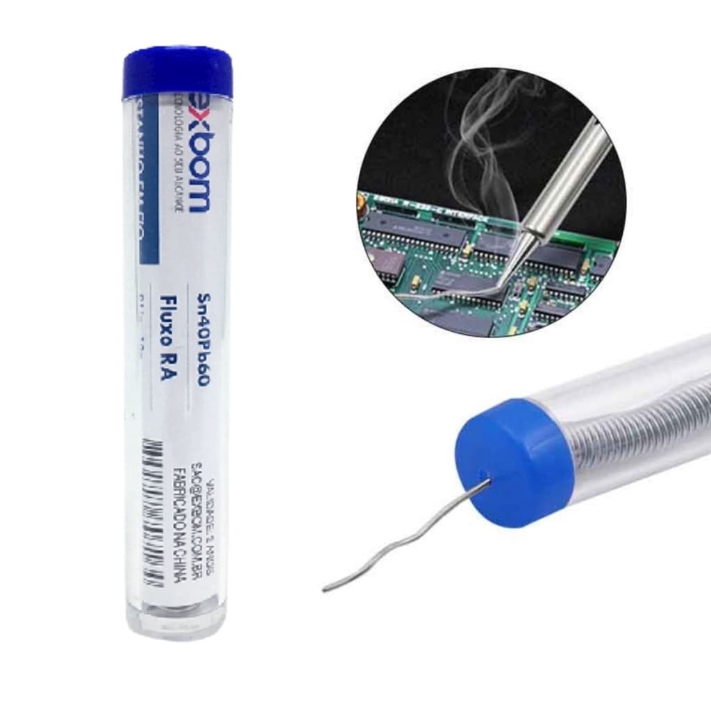 Solda Fio Estanho Tubo 10g 1mm Com Fluxo P/ Solda - Exbom