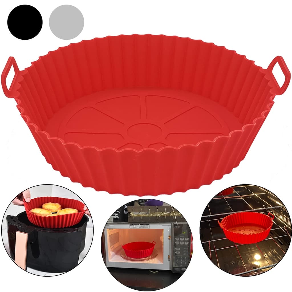 Forma Assadeira Para Fritadeira Air Fryer Em Silicone Flexível Lavável 20cm Varias Cores