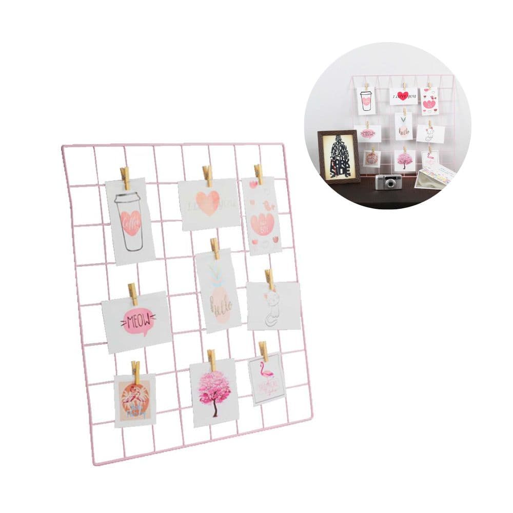 Painel de Fotos Memory Board Grade Metal Rosa 48x48 - APD38108-48X48-RO