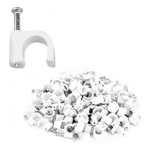 300pcs Grampo Fixa Fio Cabo Coaxial Miguelao 7mm Branco