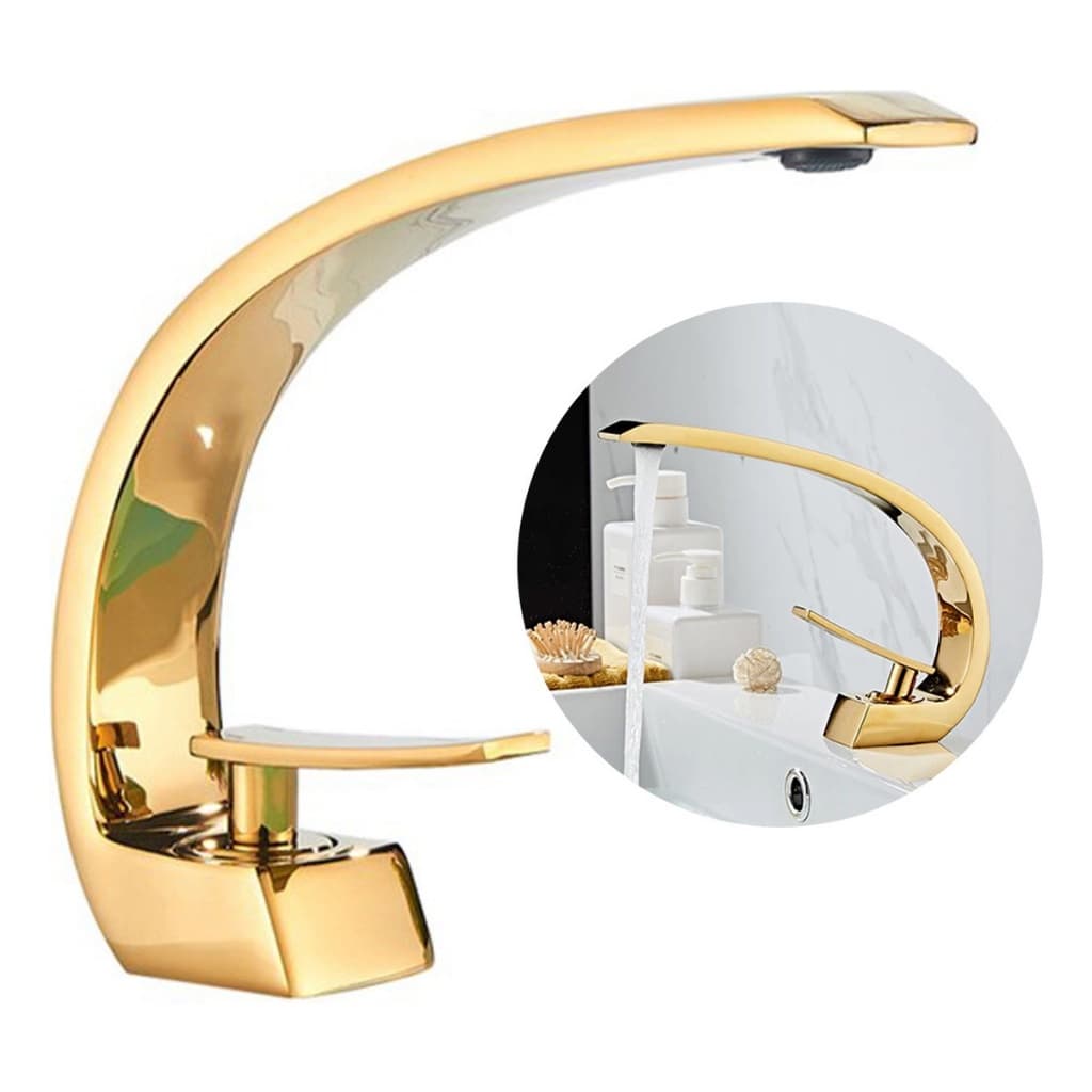Torneira Dourada Banheiro Monocomando Cascata Misturador