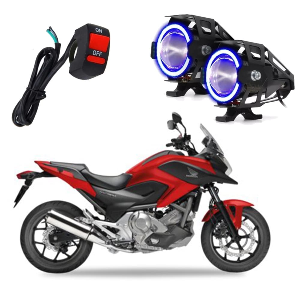 Par Farol de Milha Angel Eye U7 Mini Azul para Moto Honda NC 700X ABS 2013 ate 2022