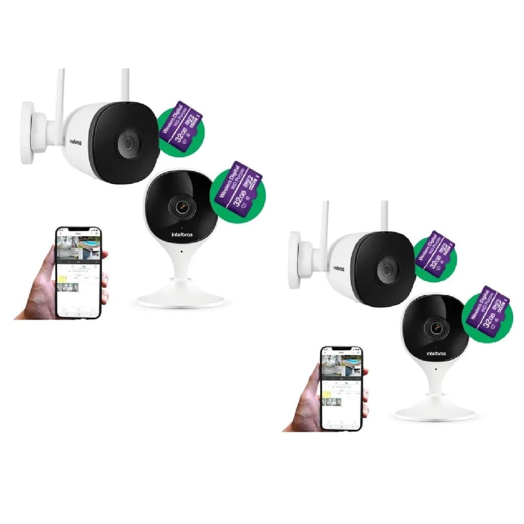 Kit Câmera 2 Interna 2 Externa Mibo C/ Cartão 32gb Intelbras