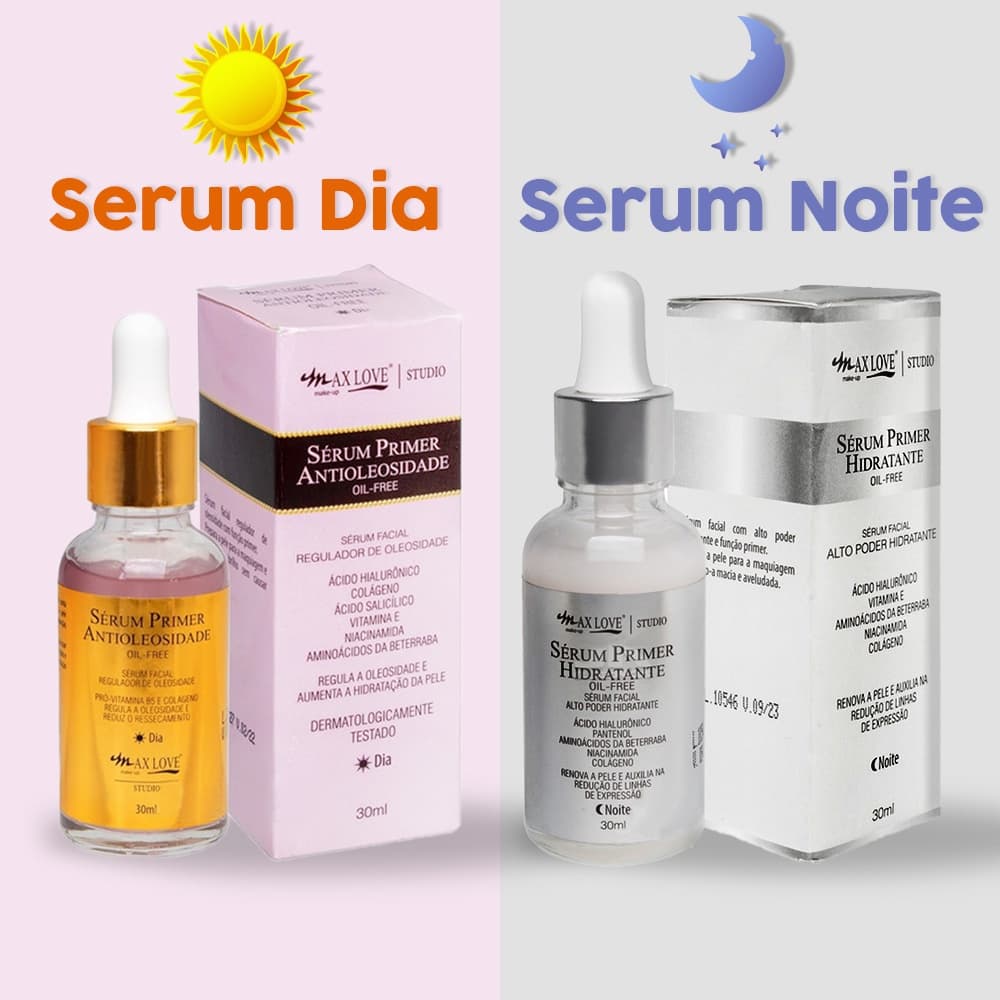 Kit c/ 2 Sérum Facial Dia e Noite Antioleosidade e Hidratação Max Love