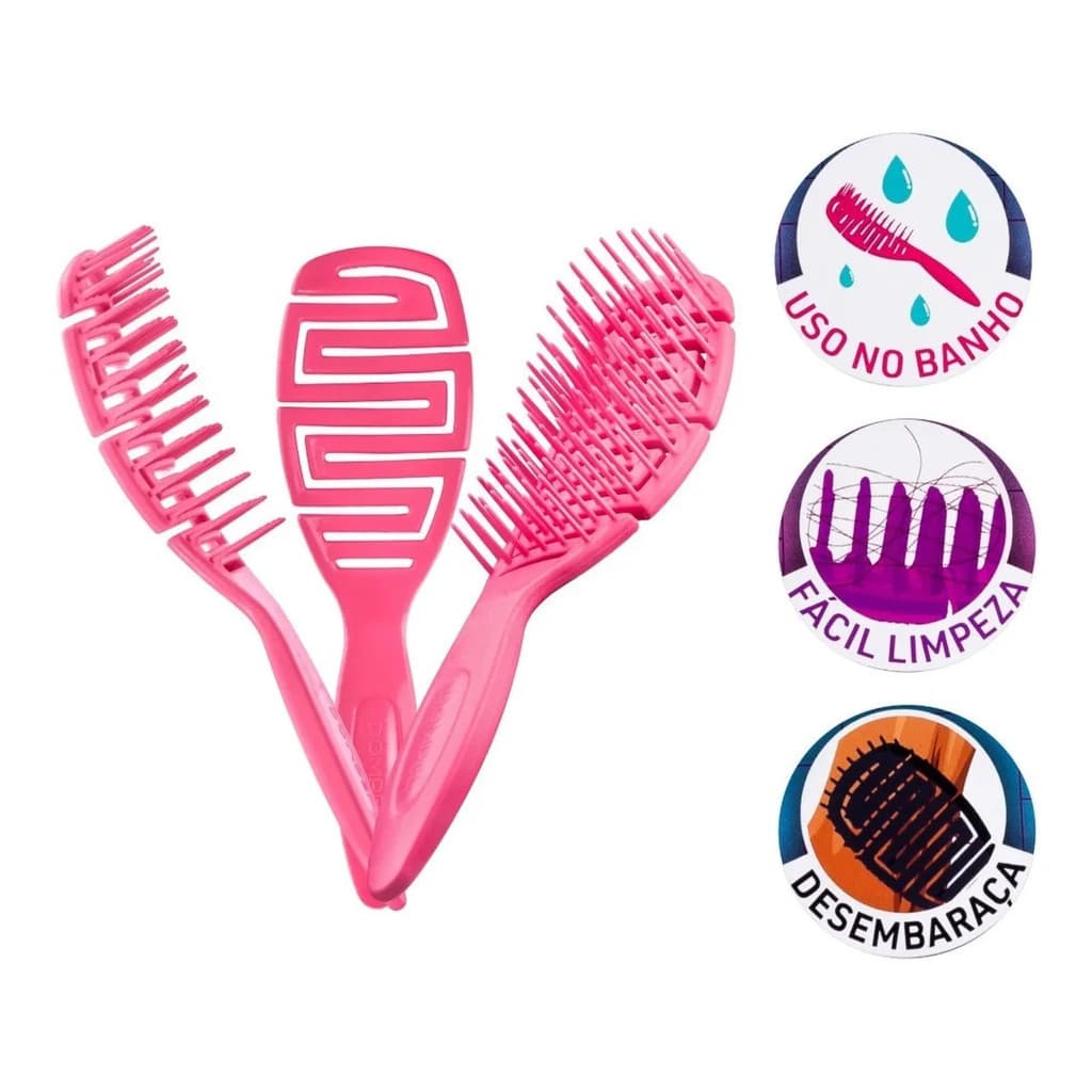 Escova De Cabelo Maya Dompel Anti Frizz e Anti Estática Flexível Rosa