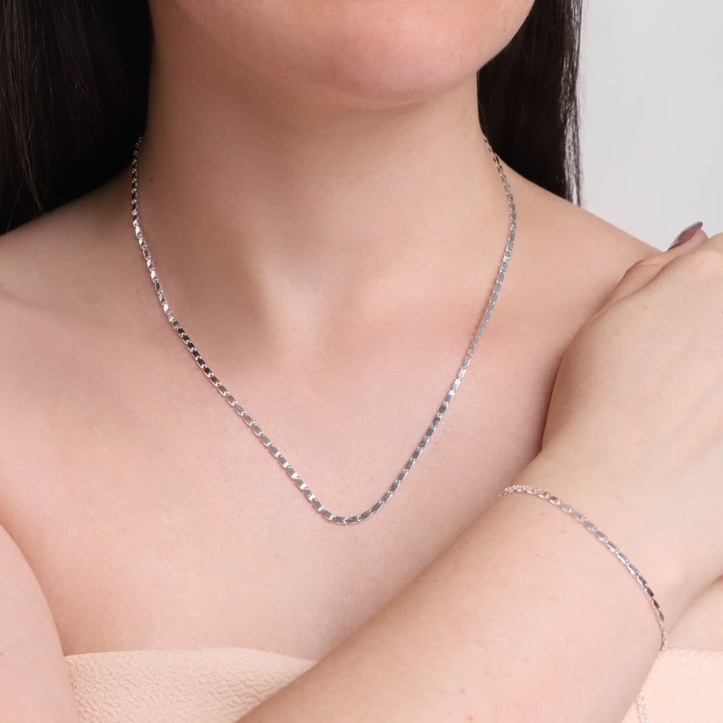 Pulseira Banho de Prata Elos Chapinhas Retangulares Finas e Lisas (17cm)