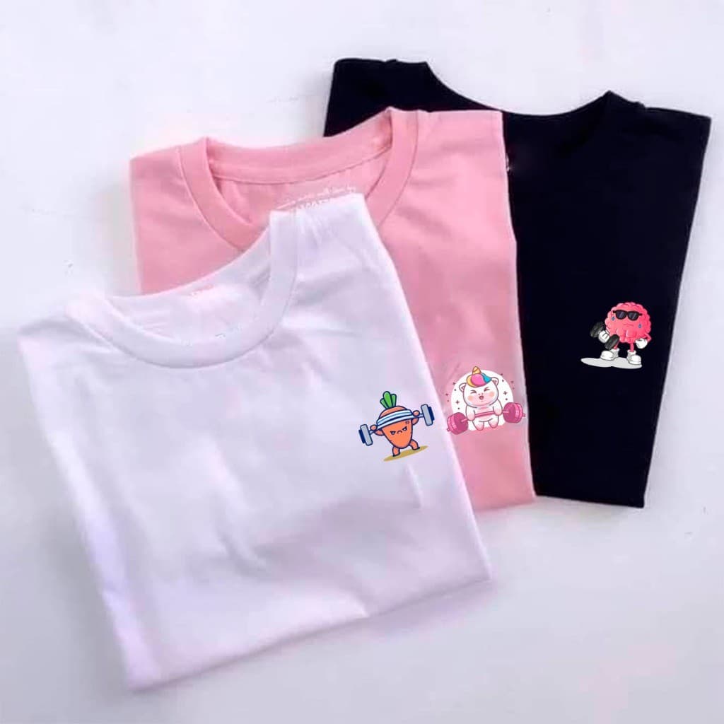 Kit 3 Camisetas Tshirt  Feminina Algodão100% Passeio Academia Mulher Cenoura Unicórnio Celulite Treinando