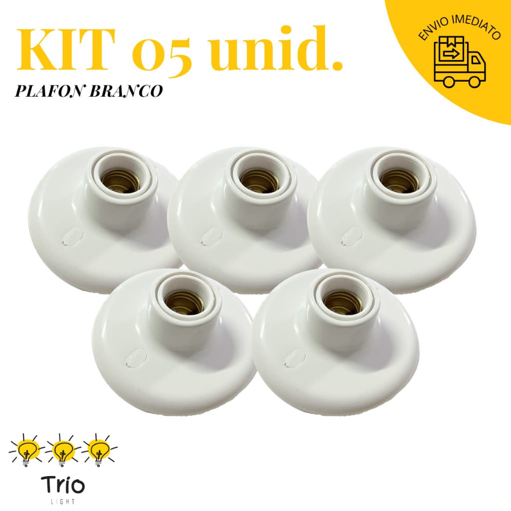 Kit 05 Plafon Soquete E27 Branco Bivolt Plafonier Redondo Luminaria Bocal de Teto