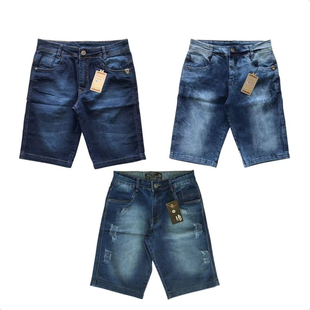 Kit 3 Bermuda Short Jeans Masculino 36 ao 48 Alta Qualidade Envio Rapido