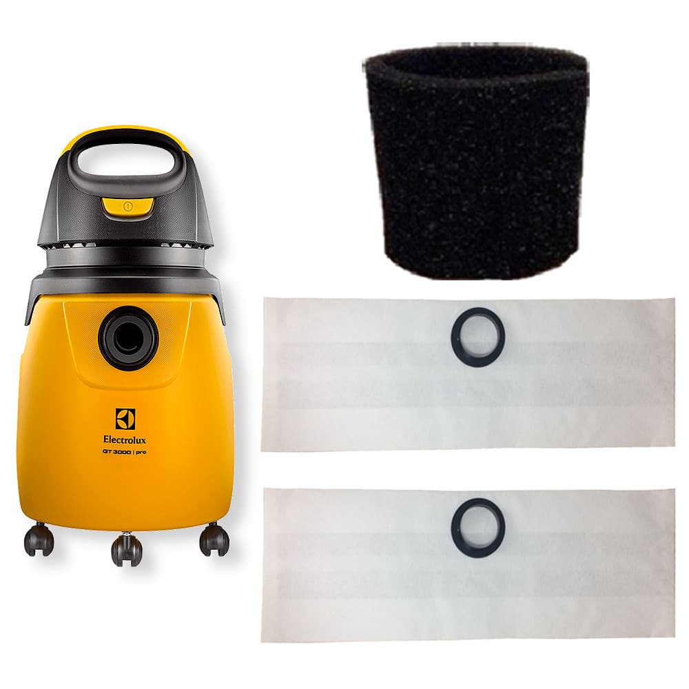 3 Saco Descartável + Filtro Espuma para Aspirador de Pó Electrolux GT3000 / GT30N - Bocal 4,5cm