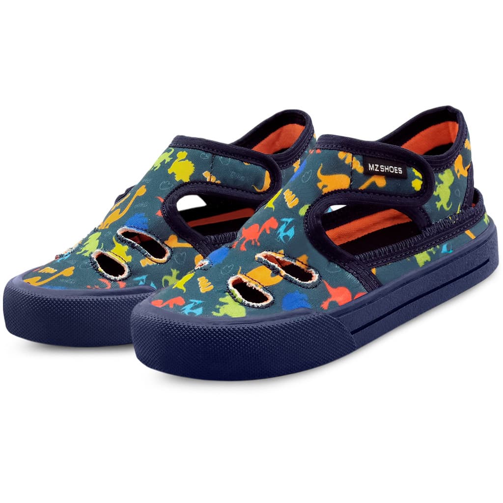 Sandália Infantil Menino Papete Masculina Dinossauro Azul/Colorido LoliKids