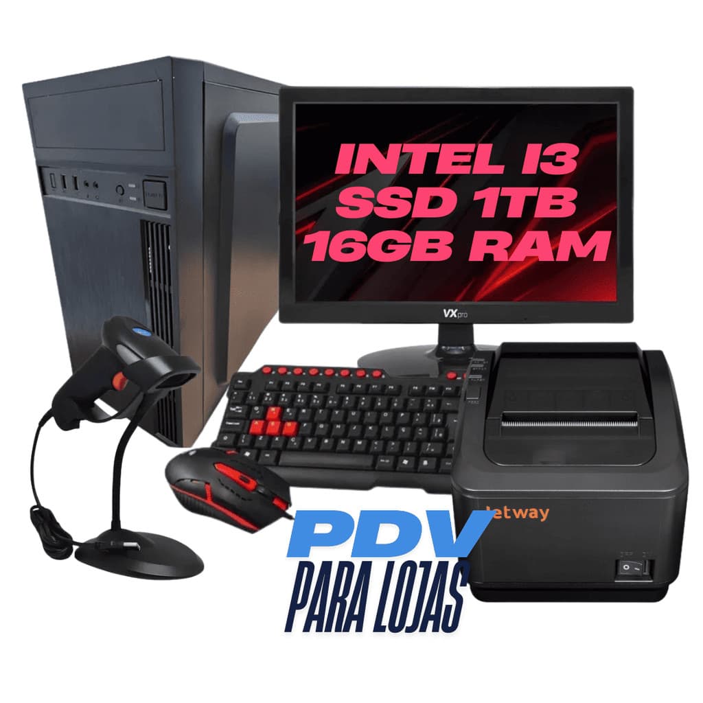 Kit Loja Pdv I3 ssd960 8GB RAM + Tela + Leitor + Impressora
