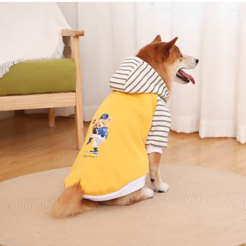 Capuz Com Para Cães Grandes E Pequenos Gatos De Desenho Animado Camiseta De Impressão Big Dog Pet Hoodie Roupas Listradas Chapéu Warm Outfit