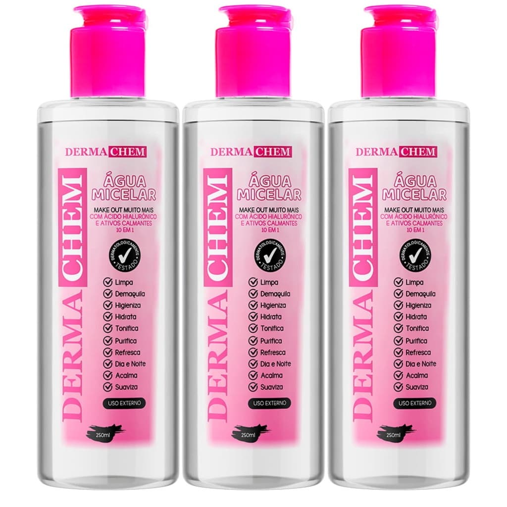 Kit Com 3 Água Micelar  Hialurônico Dermachem 250ml