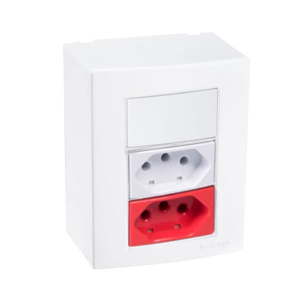 Caixa Sobrepor Sistema X 1 Interruptor tecla Simples e Tomada Dupla 20A