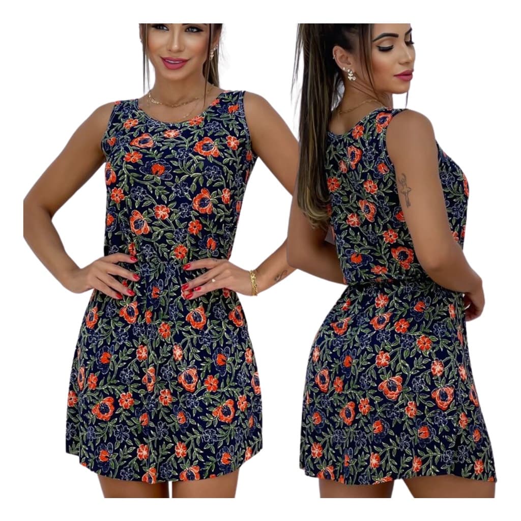 Vestido Feminino Floral Curto Elastico Regata Soltinho Confortavel Malha Fria