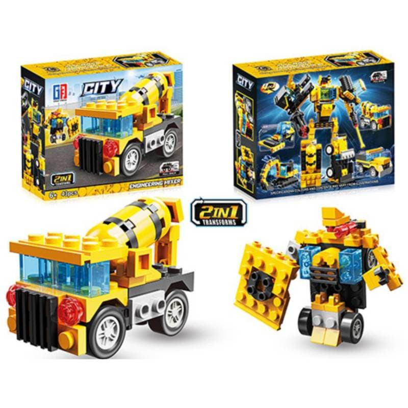 Brinquedo Blocos De Montar 2 Em 1 Caminhão Construção Robô