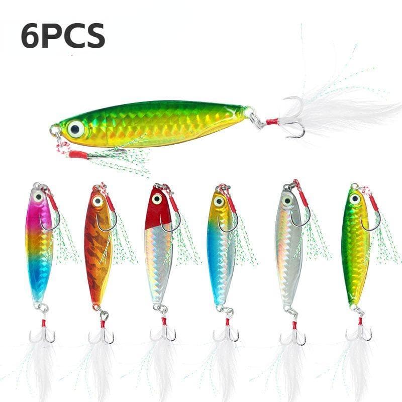6PCS Metal Jig Fishing Lure 10g 15g 20g 30g Shore Casting Swimbait VIB Colher Anzóis De Peixe Isca Artificial Lago Oceano Tackle Pesca