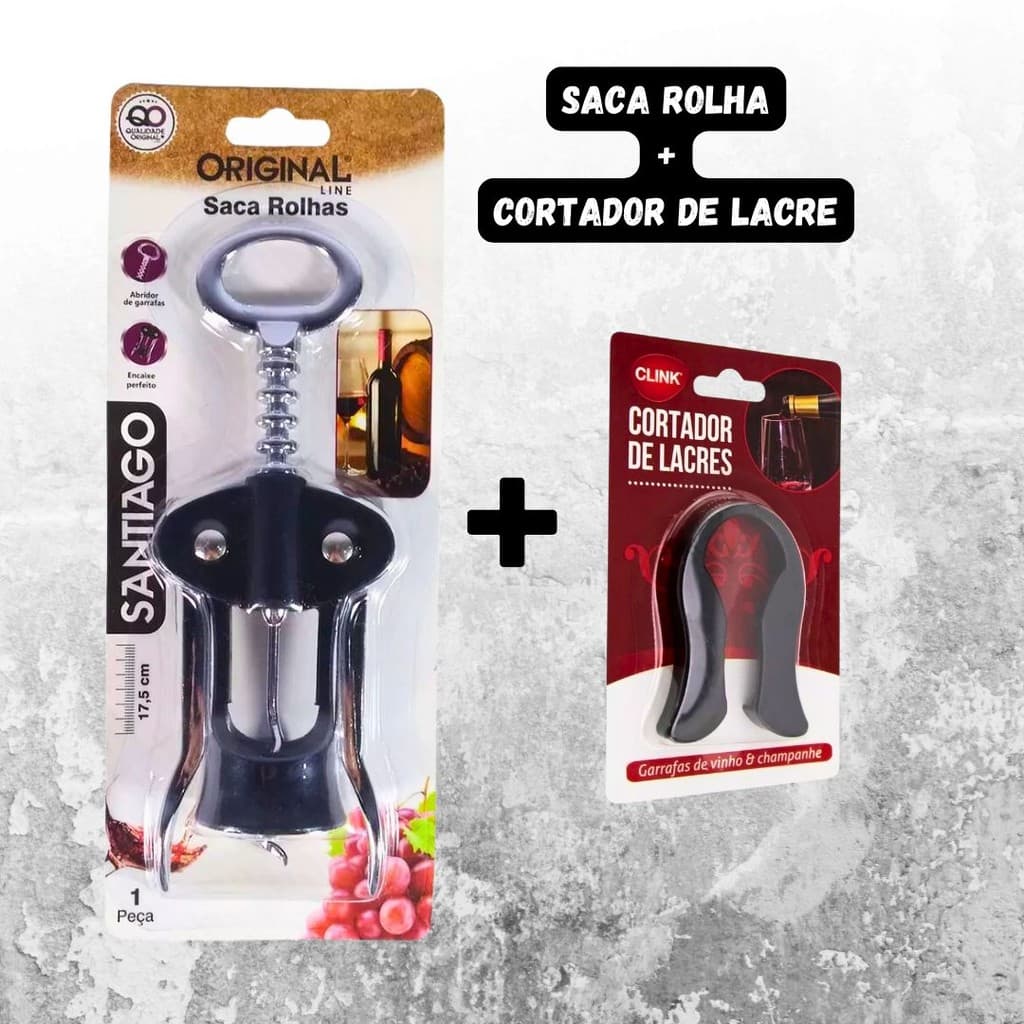 Abridor de Garrafas Com Corta Lacre Saca Rolha Vinho Kit Elegância