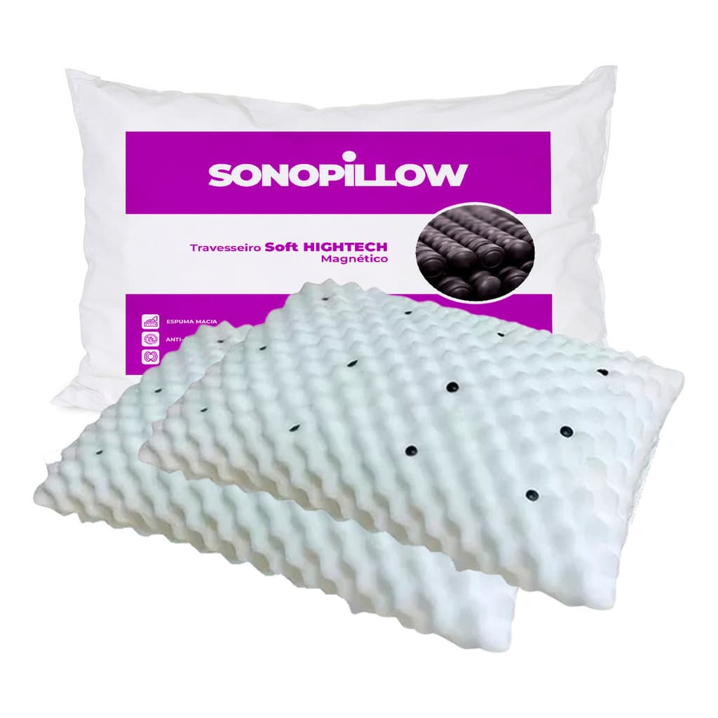 Kit 2 Travesseiro Magnético Anti Ronco Alto Ortopedico Ideal Para Quem Dorme De Lado
