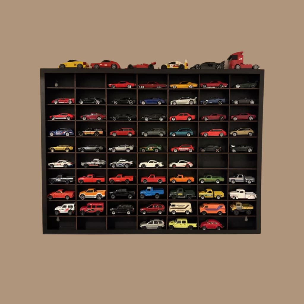 Porta Hot Wheels P/ 70 Carrinhos Mdf Pintado Preto Estante