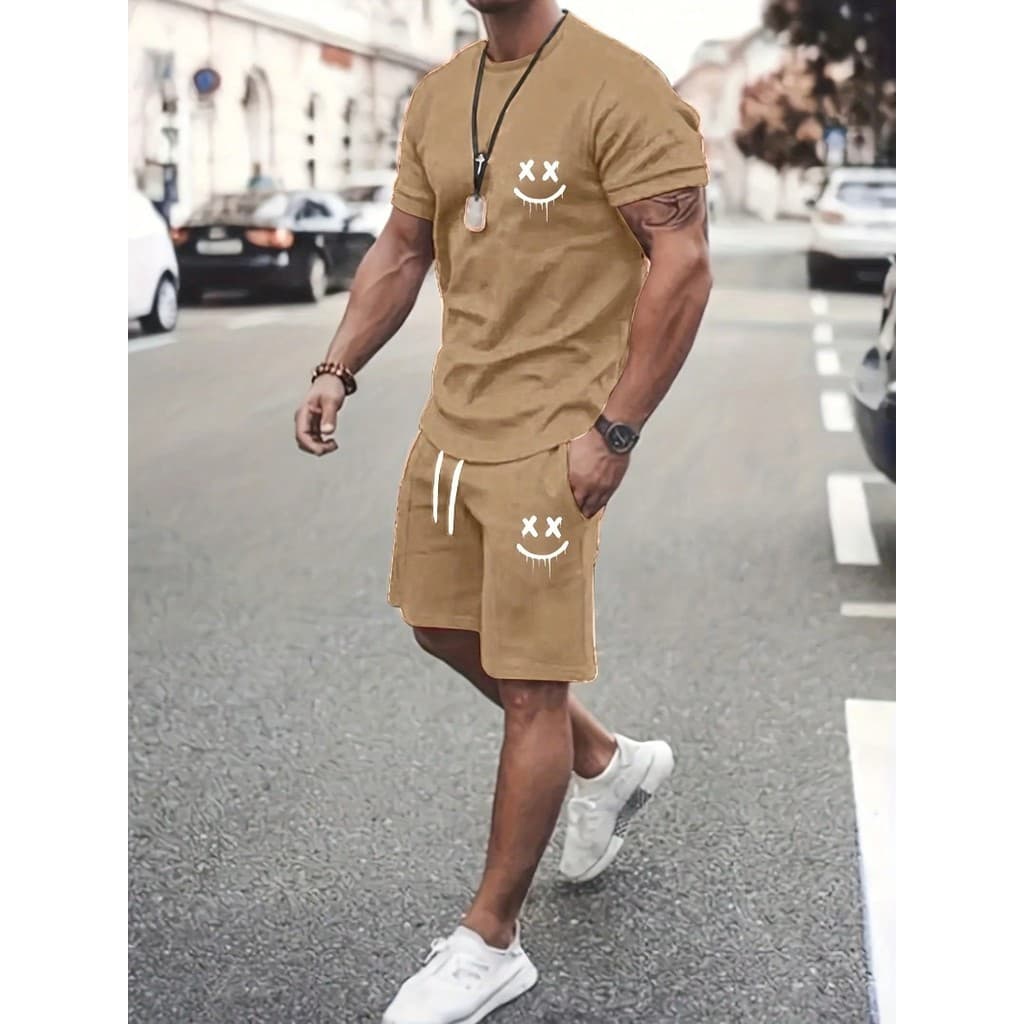 Conjunto de roupa casual de verão masculina com estampa de smile
