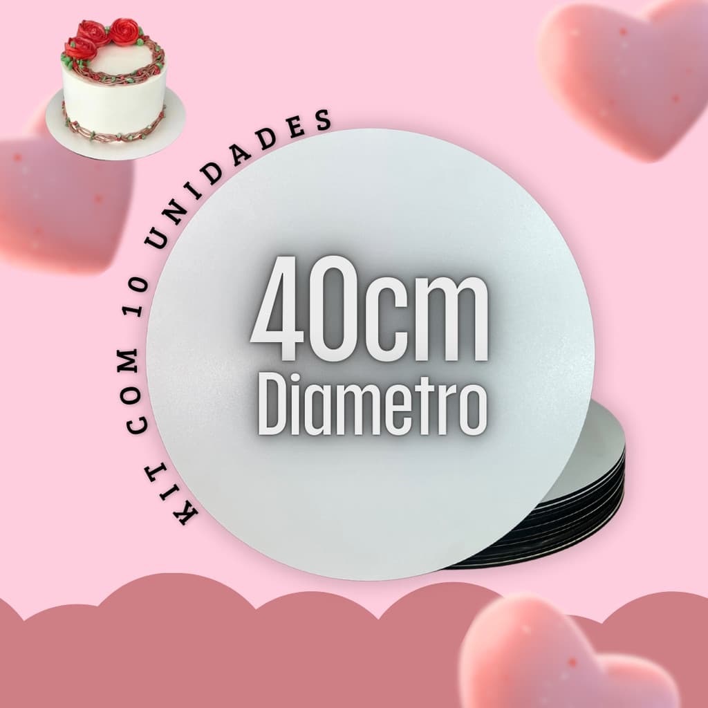 CAKE BOARD 40CM MDF 3MM LAMINADO BRANCO KIT 10 UNDS