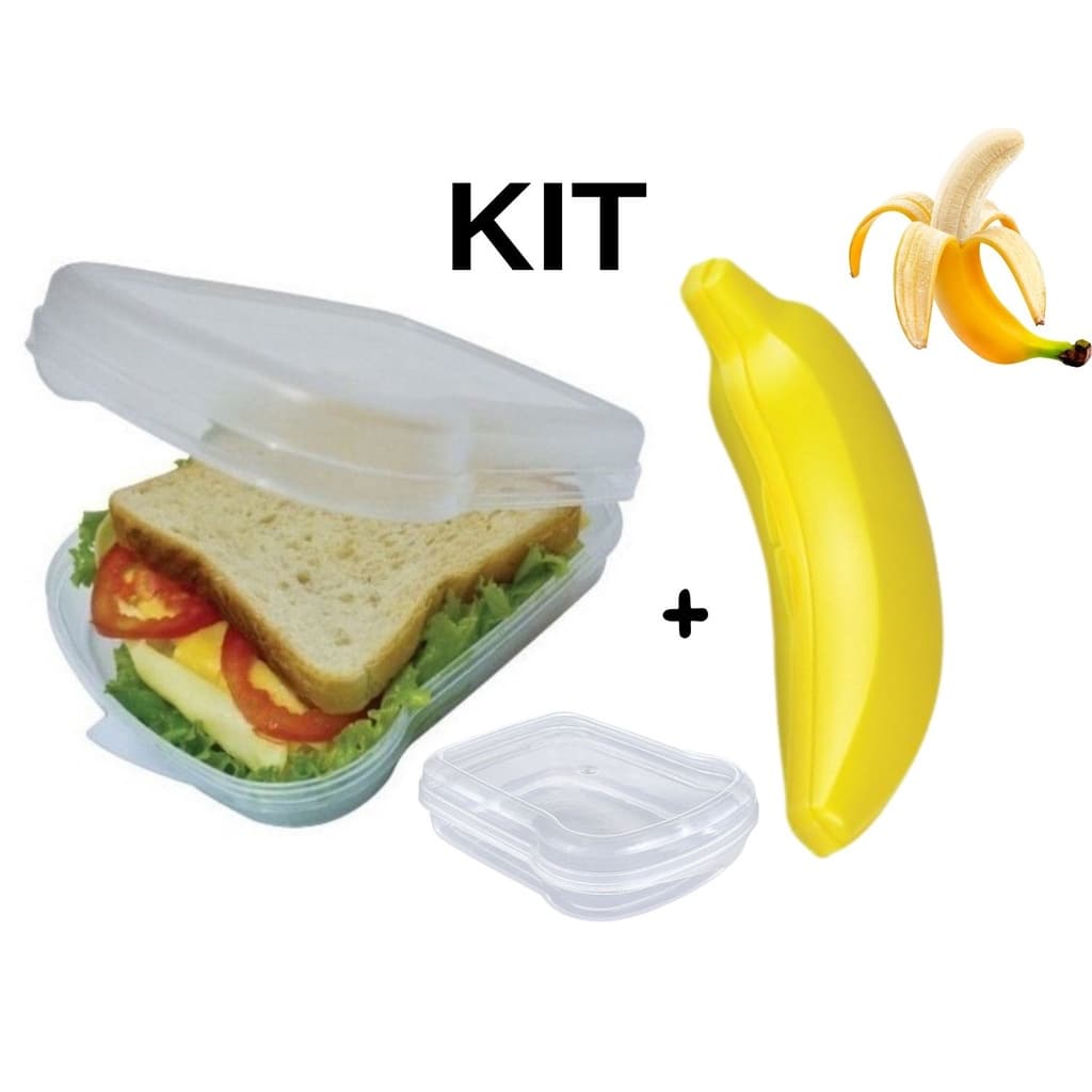 Kit Porta Metade Banana + Vasilha Para Sanduiche ou Misto Potes Para Marmita e Lancheira