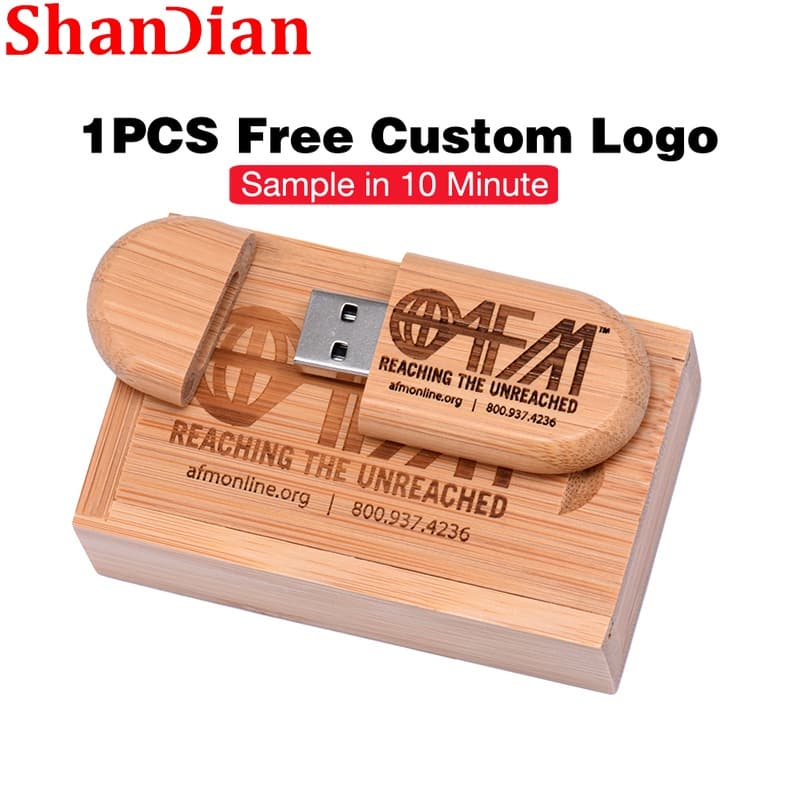 Shandan 1 Pcs Logotipo Gratuito Do Cliente USB 2.0 Flash Drives 128 Gb Art Wooden Com Caixa Pen Drive 64 Presente Comerc