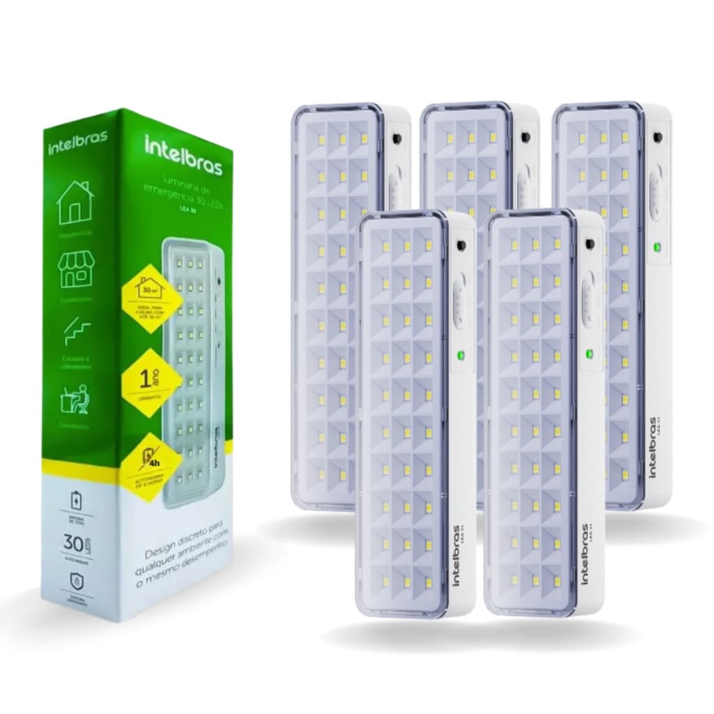 Kit Com 5 Unidades Luz de Emergência Emergencial Luminária Lea 31 Led 1w Bivolt Lítio Intelbras