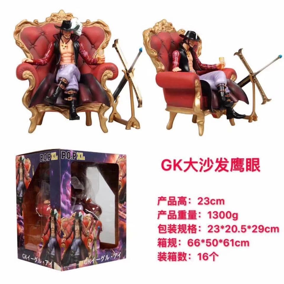 Estoque pronto One Piece Qiwuhai GK Big Sofa Throne pop Hawkeye Mihawk Figura em caixa presente