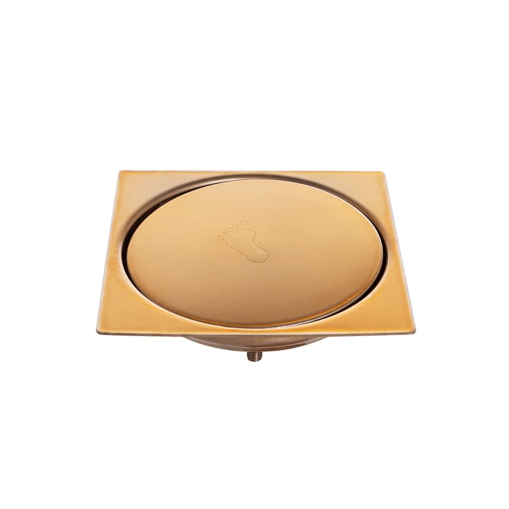 Ralo Inteligente Para Piso Click e Porta Grelha Anti-Inseto Anti-Odor Banheiro Lavavo Lavanderia Dourado 10x10 Cm