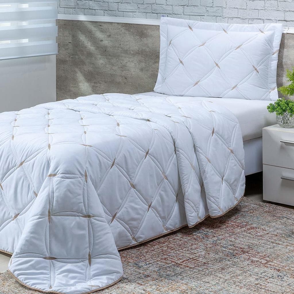 Cobre Leito Cama de Solteiro Percal 200 Fios Bordado Branco