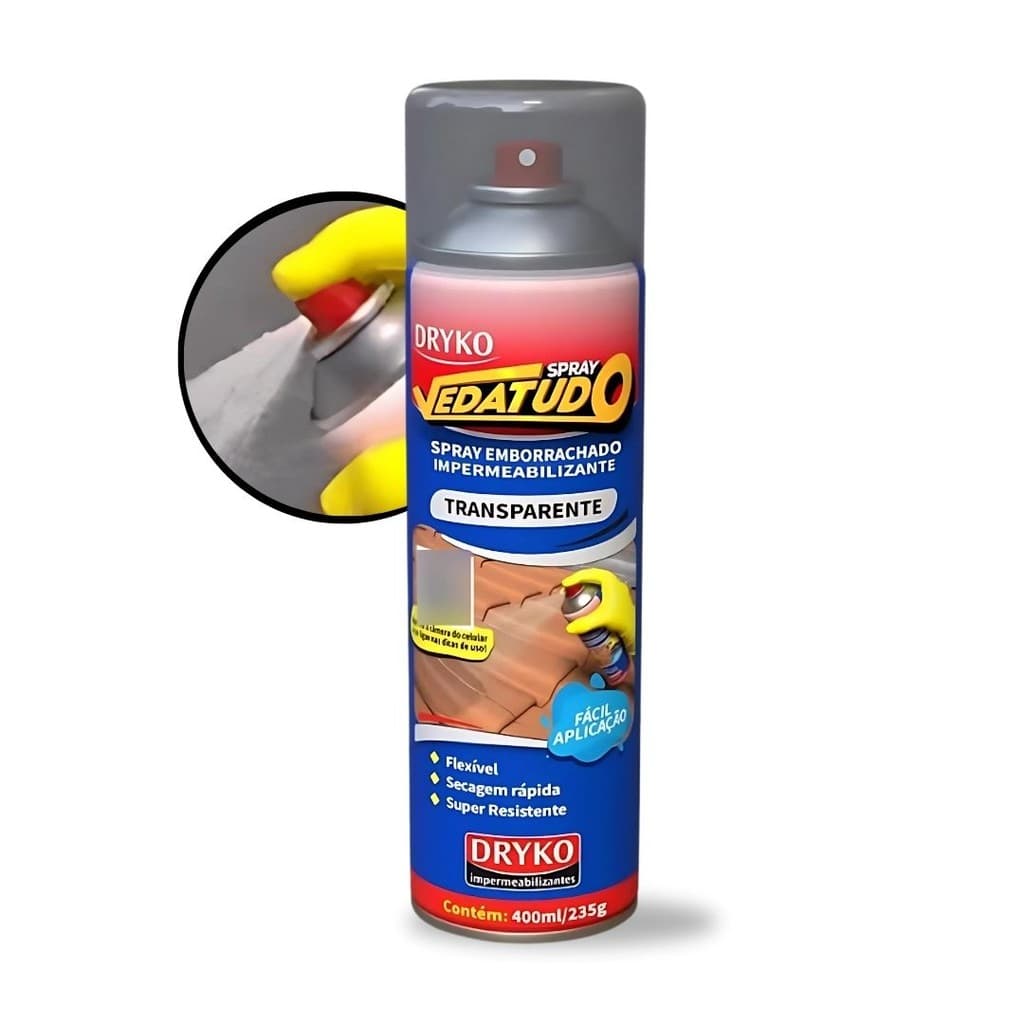 Spray Impermeabilizante VedaTudo Transparente Incolor Borracha Líquida 400ml Dryko Infiltração Calha