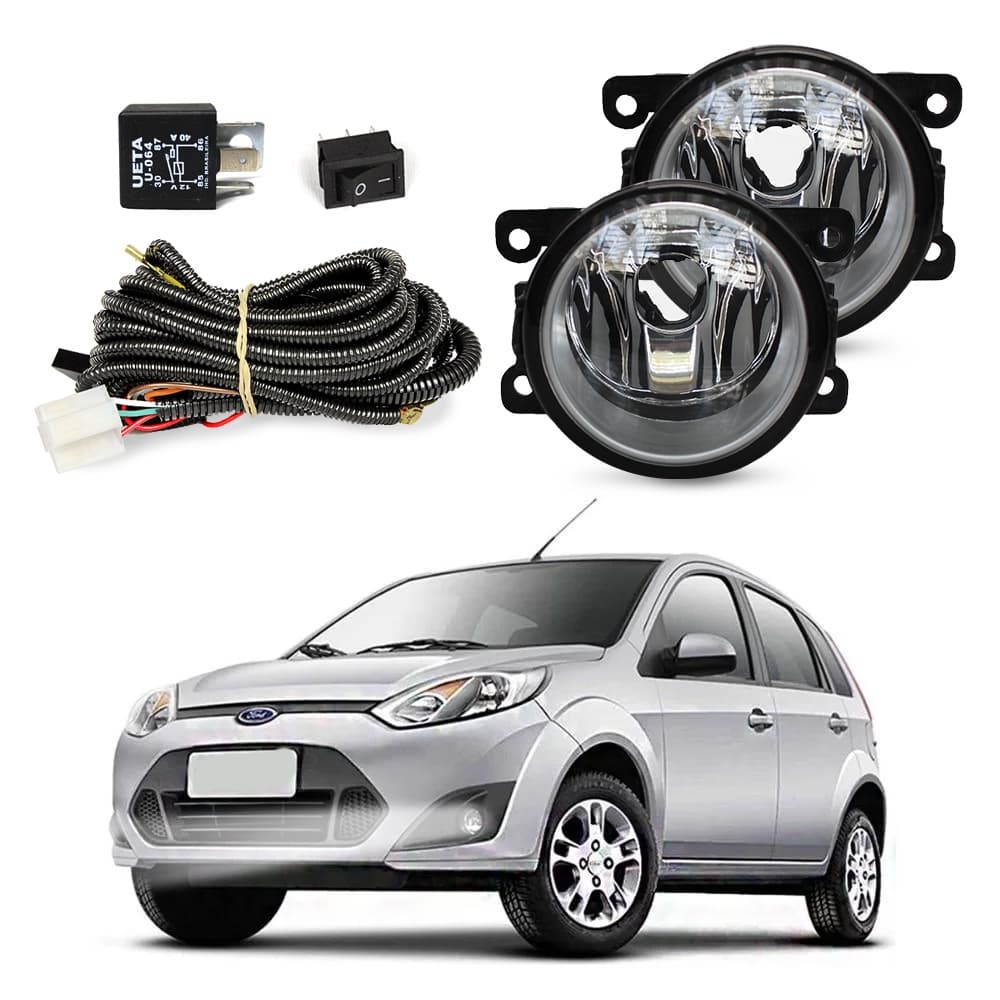 Kit Farol de Milha Fiesta Rocam 2010 a 2014 Farol Auxiliar de Carro Lente Vidro Neblina Automotivo