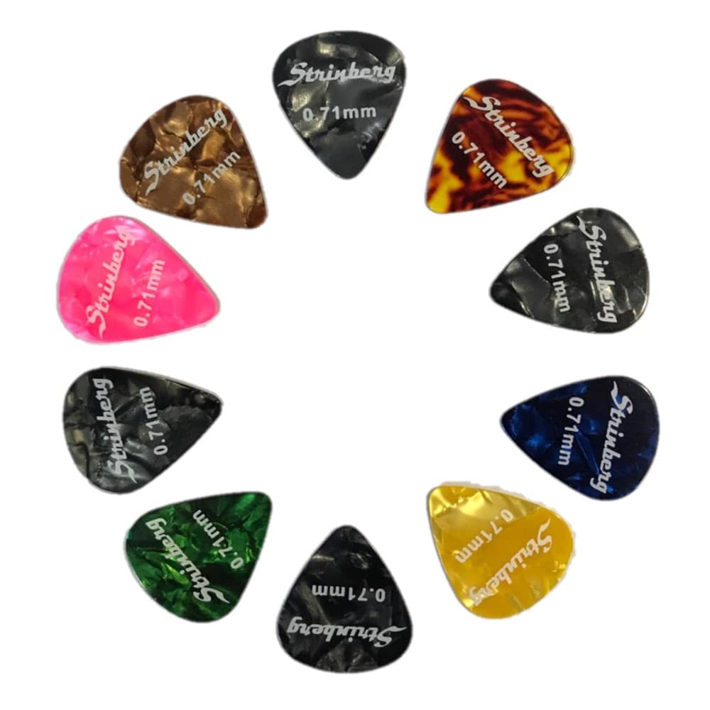 Palheta 0.71 Medium Celluloid SPM Strinberg 10 Unidades Celulóide Média Para Violão Guitarra