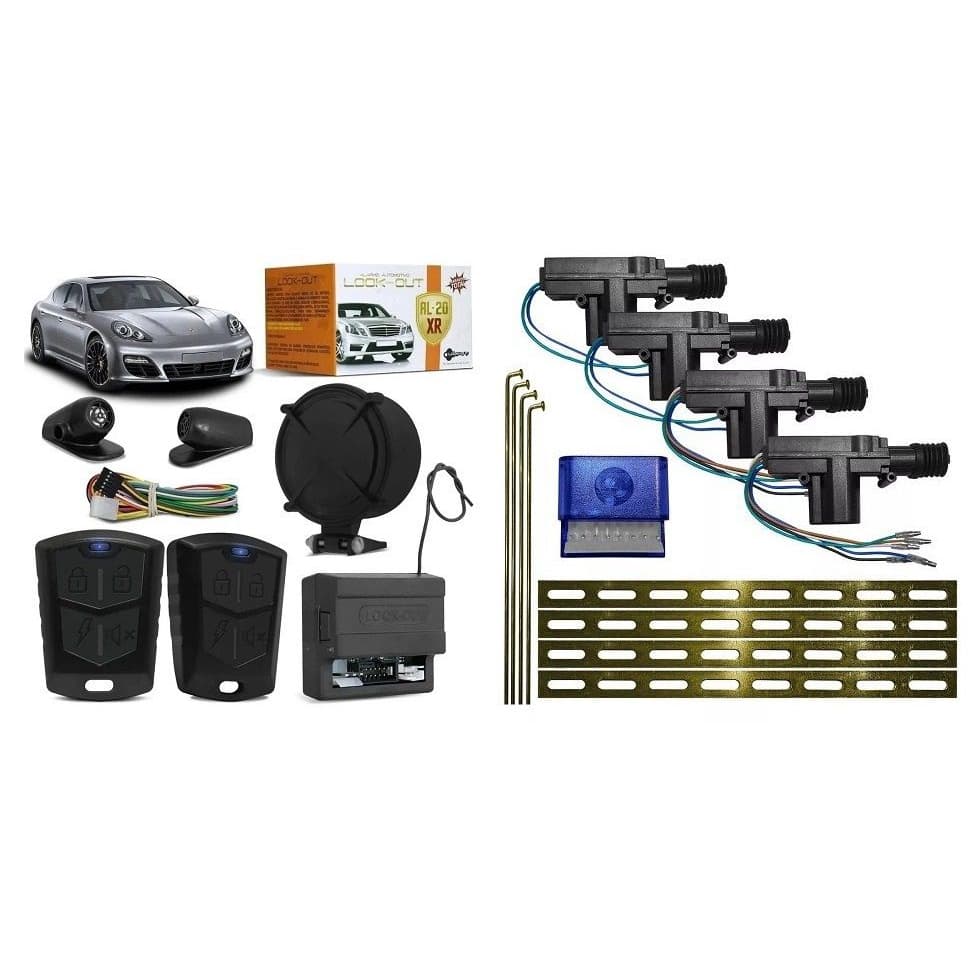 Kit Alarme Carro Look Out Al20xr 2 Controles + Kit Trava Elétrica 4 portas
