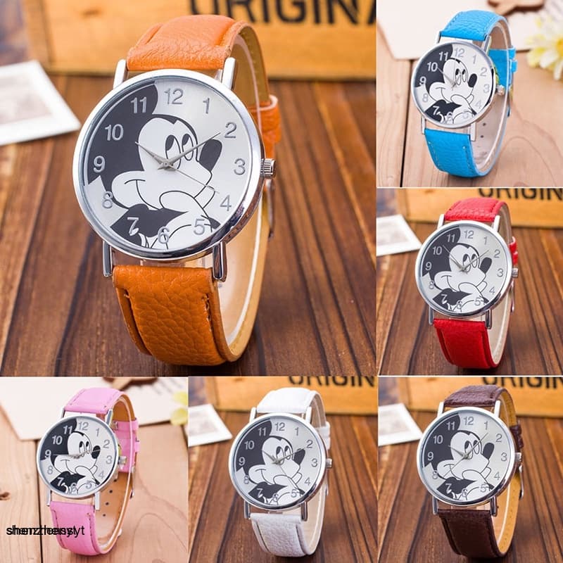 Relógios Fofos Mickey Cartoon Cildren's Relógio Infantil De Desenho Animado Bonito Pulseira De Couro Para