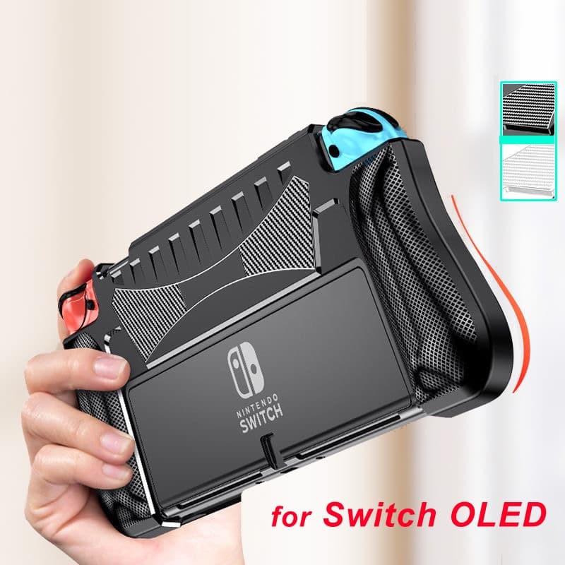 Case Capa Nintendo Switch OLED Lite Jogos Grip Acessórios Slot Para Cartões Silicone Macio Anti-Queda Console Anti-Impressão Digital Joy Con Protector Dissipação De Calor