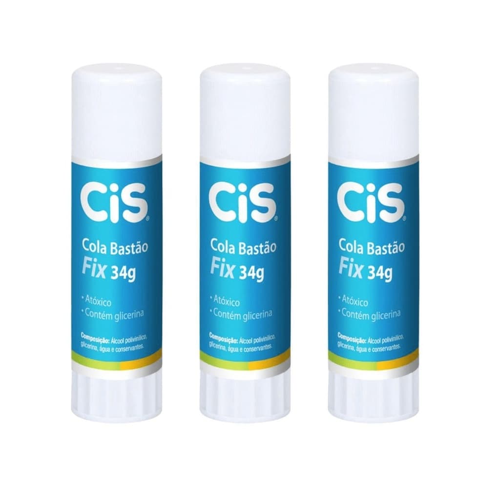 Cola Bastão CIS Fix 34g Escolar e Artesanato C/3 Unidades