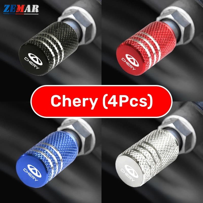 4Pcs Chery Car Tire Válvula De Pneus Carro Tampas De Válvulas Laser Logotipo De Impresso Automotivo Bicicleta Peças Metálicas Para Tiggo 8 7 Pro 4 5x Omoda 5 TJ-1 Face QQ EQ1 EV 2023 Forma Cilíndrica