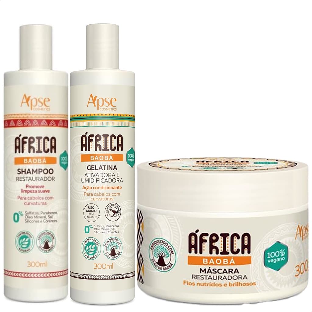 kit Apse África Baobá Shampoo e Gelatina 300ML e Máscara 300G
