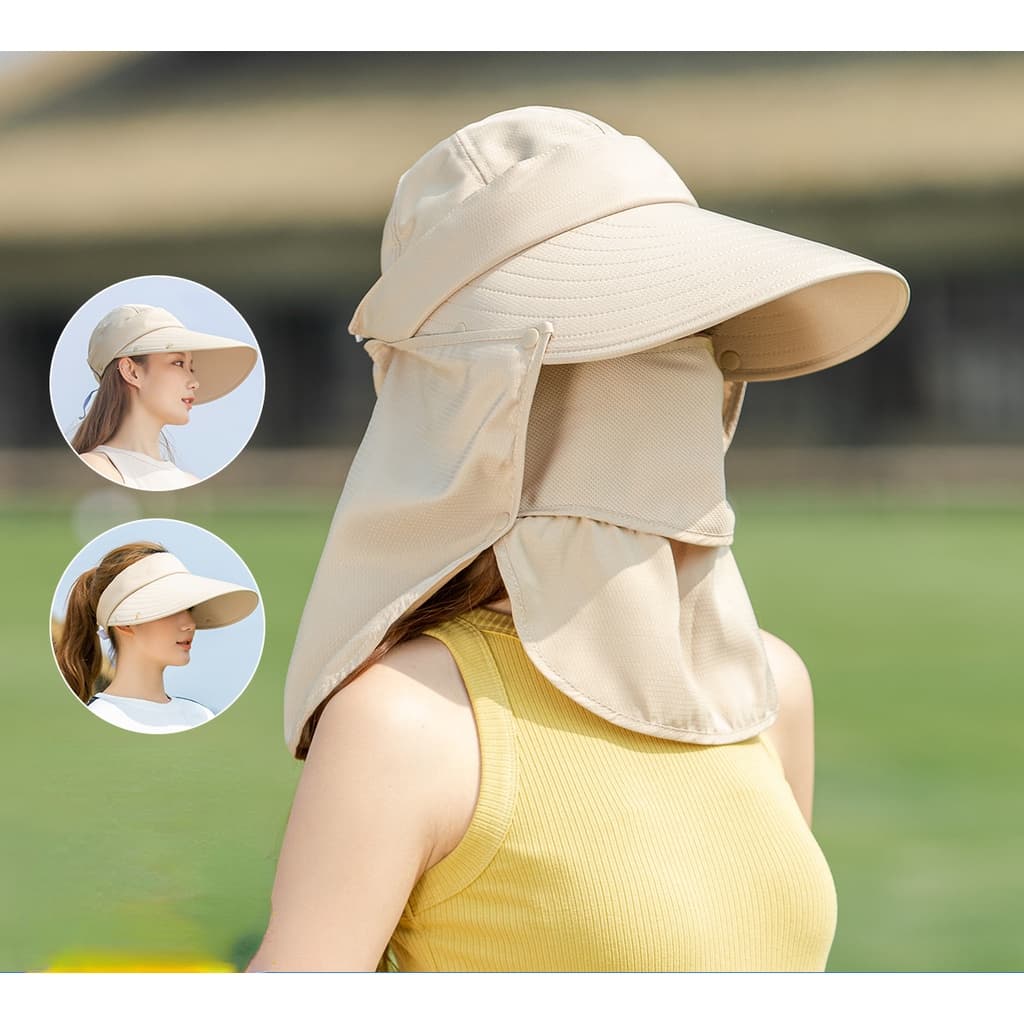 Chapéu Para Mulheres No Verão Proteção Multifuncional Facial E Pescoço Ao Ar Livre , De Solar Com Aba Grande Pato Vazio