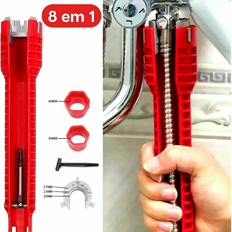 Grifo Chave Para Apertar Cano Pia Troca Torneiras de Jardim Cozinha Banheiro E Filtros 8 Em 1 Multiuso Pronta Entrega