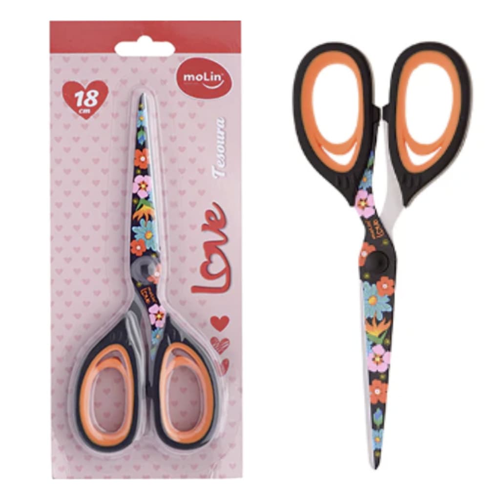 Tesoura Office Flowers 18cm Molin