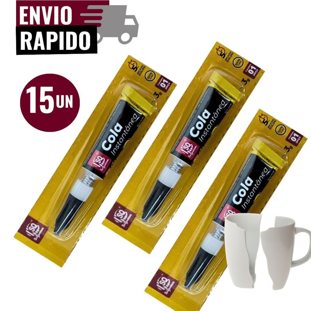 Kit 15 Cola Instantânea Ultrarrápida Super Forte 3g Multiuso Artesanato Reparos Domésticos Cola Cerâmica