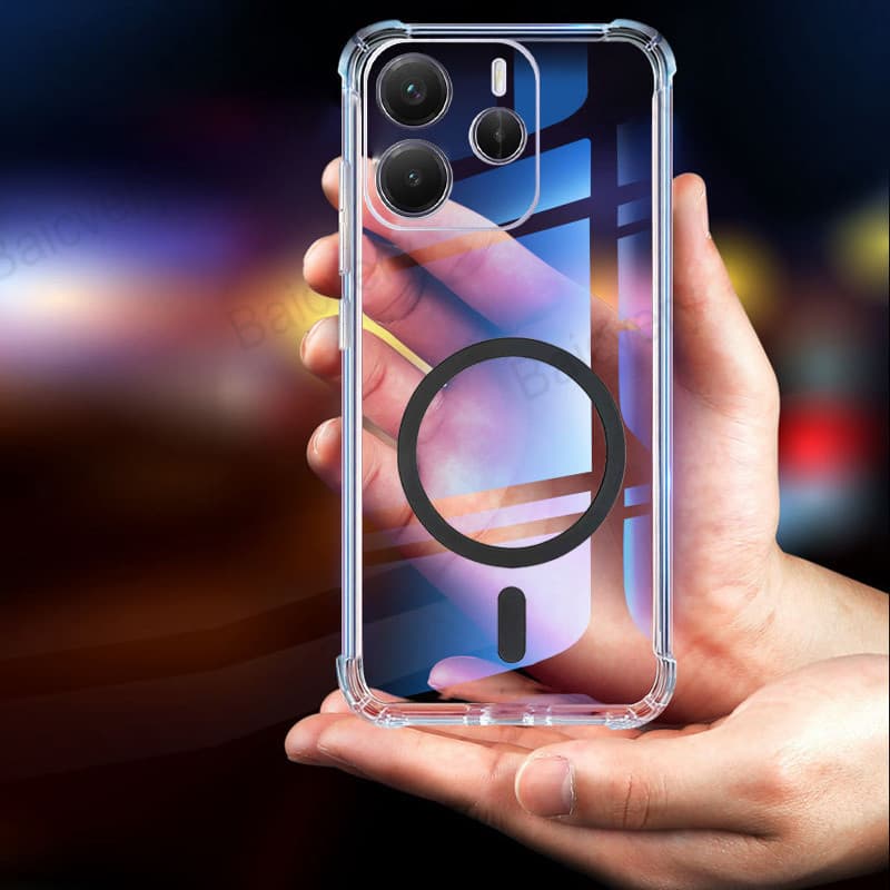 Invólucro Para Redmi Note 14 4G 5G Transparente Macio TPU Capa Traseira Com Adesivo Magnético